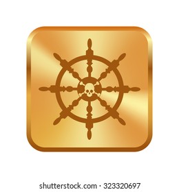 Vector gold button with ship steering wheel