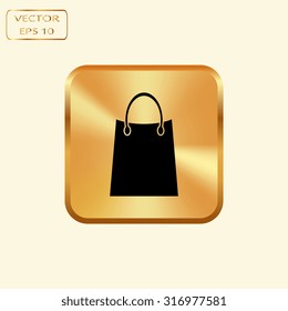 Vector gold button with shopping bag icon 