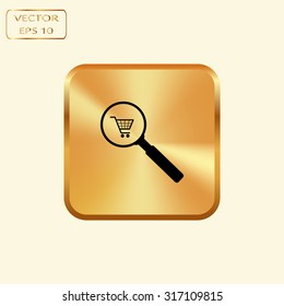 Vector gold button with Vector shopping cart with Search Icon 
