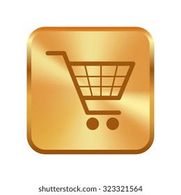 Vector gold button with Vector shopping cart icons 