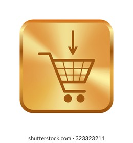 Vector gold button with Vector shopping cart icons 