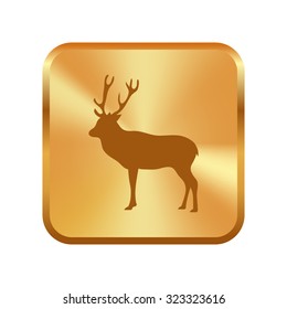 Vector gold button with silhouette deer