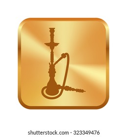 Vector gold button with silhouette of a hookah 