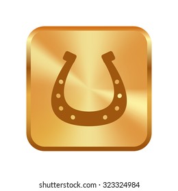 Vector gold button with silhouette lucky horseshoe - vector 