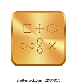 Vector gold button with Simple Icon set related to Interface Arrows