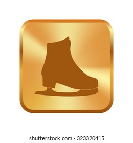 Vector gold button with Skating Icon