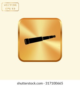 Vector gold button with Spyglass. vector, icon 