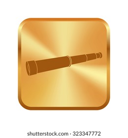Vector gold button with Spyglass. vector, icon 