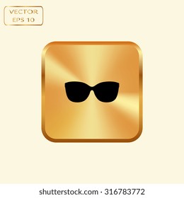 Vector gold button with Sunglasses icon, vector illustration 