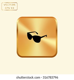 Vector gold button with Sunglasses icon, vector illustration 