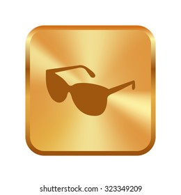 Vector gold button with Sunglasses icon, vector illustration