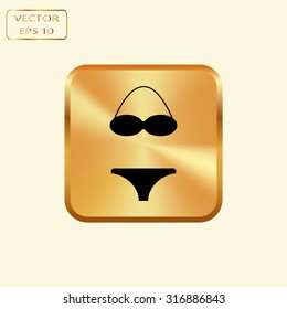 Vector gold button with Swimsuit flat icons set isolated 