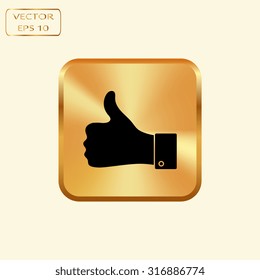 Vector gold button with thumbs up icon