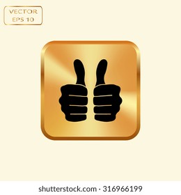 Vector gold button with thumbs up icon