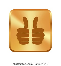 Vector gold button with thumbs up icon