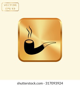 Vector gold button with Tobacco pipe. Vector 