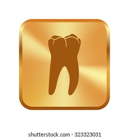 Vector gold button with Tooth Icon 