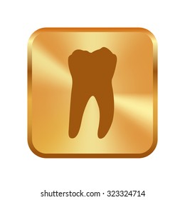 Vector gold button with Tooth Icon 
