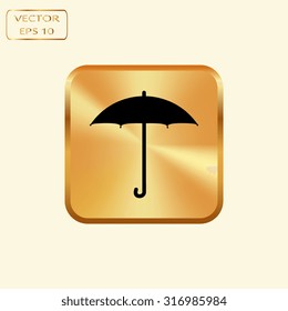 Vector gold button with Umbrella icon