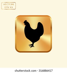 Vector gold button with Variety silhouettes chicken