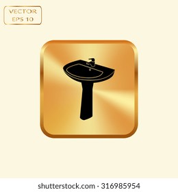 Vector gold button with Washbasin icon