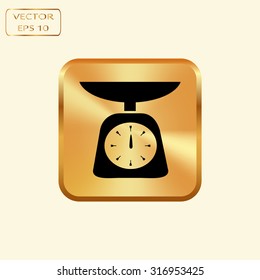 Vector gold button with Web icon- scales, weighing, weight