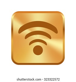 Vector gold button with Wi-Fi Icon 