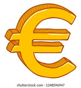 Vector Gold Cartoon Currency Sign. Euro Money Symbol