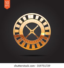 Vector Gold Casino Roulette Wheel Icon On Dark Background 