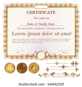 vector gold certificate or coupon template with additional design elements