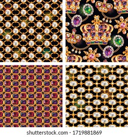 Vector Gold Chains Jewelry Set Seamless Patterns