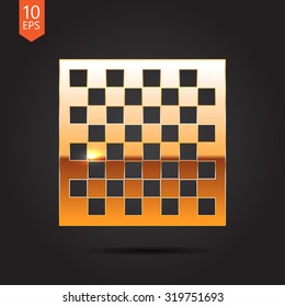 Vector gold checkers board icon on dark background 