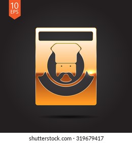 Vector gold chef cook powder icon on dark background 