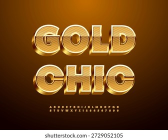 Fonte Chic Ouro Vetor. Alfabeto 3D de luxo moderno. Letra e Números Premium da Moda.
