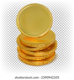 Vector gold chocolate coins. illustration isolated on white background.