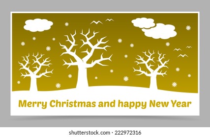 vector gold christmas card with christmas landscape