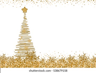 Vector gold christmas tree design with snowflake on white background