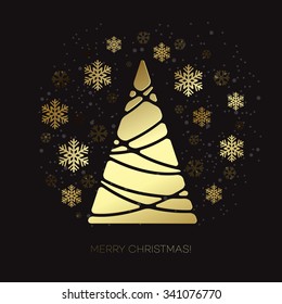 Vector gold Christmas tree.  Holiday background