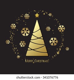 Vector gold Christmas tree.  Holiday background