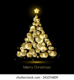 Vector gold Christmas tree.  Holiday background