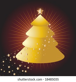 Vector - Gold christmas tree with star circling