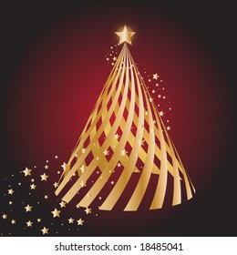 Vector - Gold christmas tree with star circling