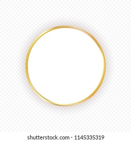Vector gold circle frame with shadow on transparent background. Elegant design template for invitations, cards, information. Element for design.