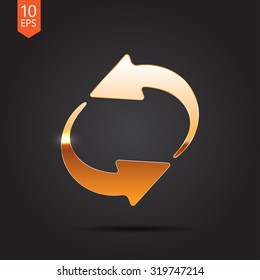Vector gold circle round arrows for business, diagram on dark background 