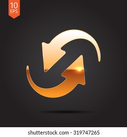 Vector gold circle round arrows for business, diagram on dark background 