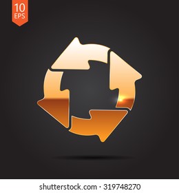 Vector gold circle round arrows for business, diagram on dark background 