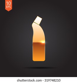 Vector gold cleaner bottle for bathroom, kitchen, toilet on dark background 