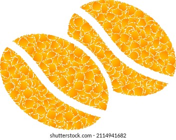 Vector gold coffee beans mosaic icon. Coffee beans is isolated on a white background. Gold particles mosaic based on coffee beans icon. Mosaic coffee beans iconic image is made from yellow items.