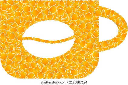 Mosaiksymbol für Vektorgold-Kaffeetasse. Die Kaffeetasse ist einzeln auf weißem Hintergrund. Goldartikel-Collage basierend auf dem Kaffeetassen-Symbol. Collage Kaffee Tasse iconic Bild ist aus gelben Gegenständen gemacht.