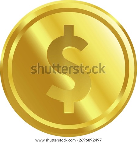 Vector gold coin with dollar symbol. Shiny money icon symbolizing wealth, success, and prosperity. Perfect for business design, banking, and financial projects.